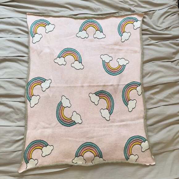 By Anthropologie Rainbow Cloud Pink Baby Girl Blanket 32”‎ X 40” - Picture 1 of 12